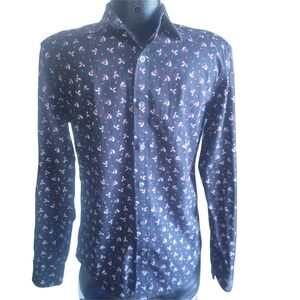 Michael Kors Men's Black Floral Patterned Slim Fit Shirt Small